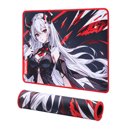 Redragon EISA P047 Anime Black Gaming Mouse Pad - Smooth Lycra Surface, Anti-Slip Rubber Base, Spill-Resistant, Durable 3mm Thick Design, Available in Small (13x10 in) & Large (35x16 in), Computer Mouse Mat, Extended Desk Pad, Perfect for Gaming & Work, Pairs with EISA K1NG M916 PRO Mouse