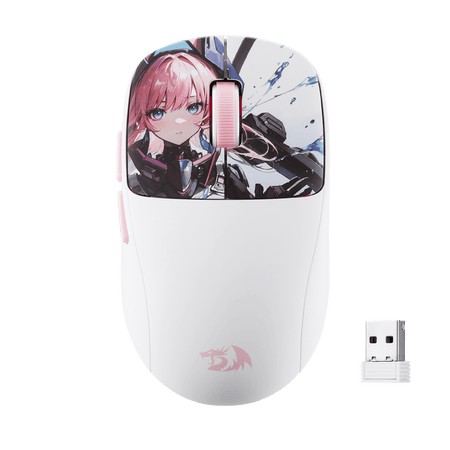 Redragon Anime M817 PRO White gaming mouse with anime character design on a black background