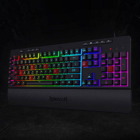 Redragon K512 SHIVA RGB Membrane Gaming Keyboard with Multimedia Keys, 6 Extra On-Board Macro Keys, Dedicated Media Control, Detachable Wrist Rest