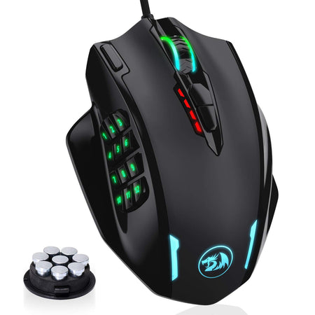 Redragon M908 Impact RGB LED MMO Maus USB Laser Gaming Maus mit 12400dpi, Hohe Präzision, 18 programmierbare Seitentasten, Ergonomisches Design, Schwarz