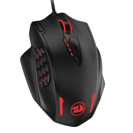 Redragon M908 IMPACT MMO Gaming Mouse up to 12,400 DPI High Precision Mouse for PC, 18 Programmable Buttons, Weight Tuning Cartridge, 12 Side Buttons, 5 programmable user profiles, 16.8 Million Customizing LED Color Option