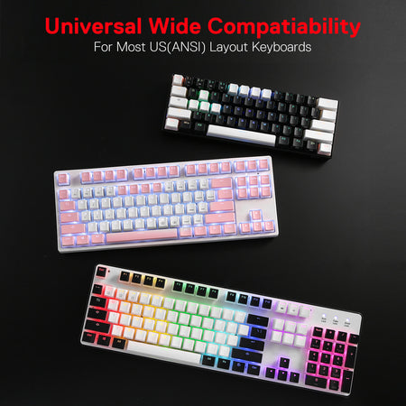 Redragon A130  Pudding Keycaps, 104 Keys Standard Doubleshot PBT Keycap Set w/Translucent Layer for Mechanical Keyboard, OEM Profile, English (US) ANSI Layout