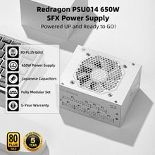 Redragon PSU014 80+ Gold 650 Watt SFX Fully Modular Power Supply, 80 Plus Certified, 100% Japanese Capacitors & Low Noise Smart-ECO 0 RPM Fan, Full Mod Cables w/ATX Compatible Panel, White