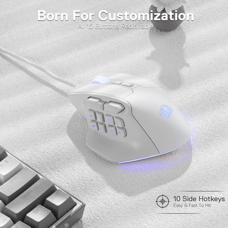 Redragon M811 Aatrox MMO Gaming Mouse, 15 Programmable Buttons Wired RGB Gamer Mouse w/ Ergonomic Natural Grip Build, 10 Side Macro Keys, Software Supports DIY Keybinds & Backlit