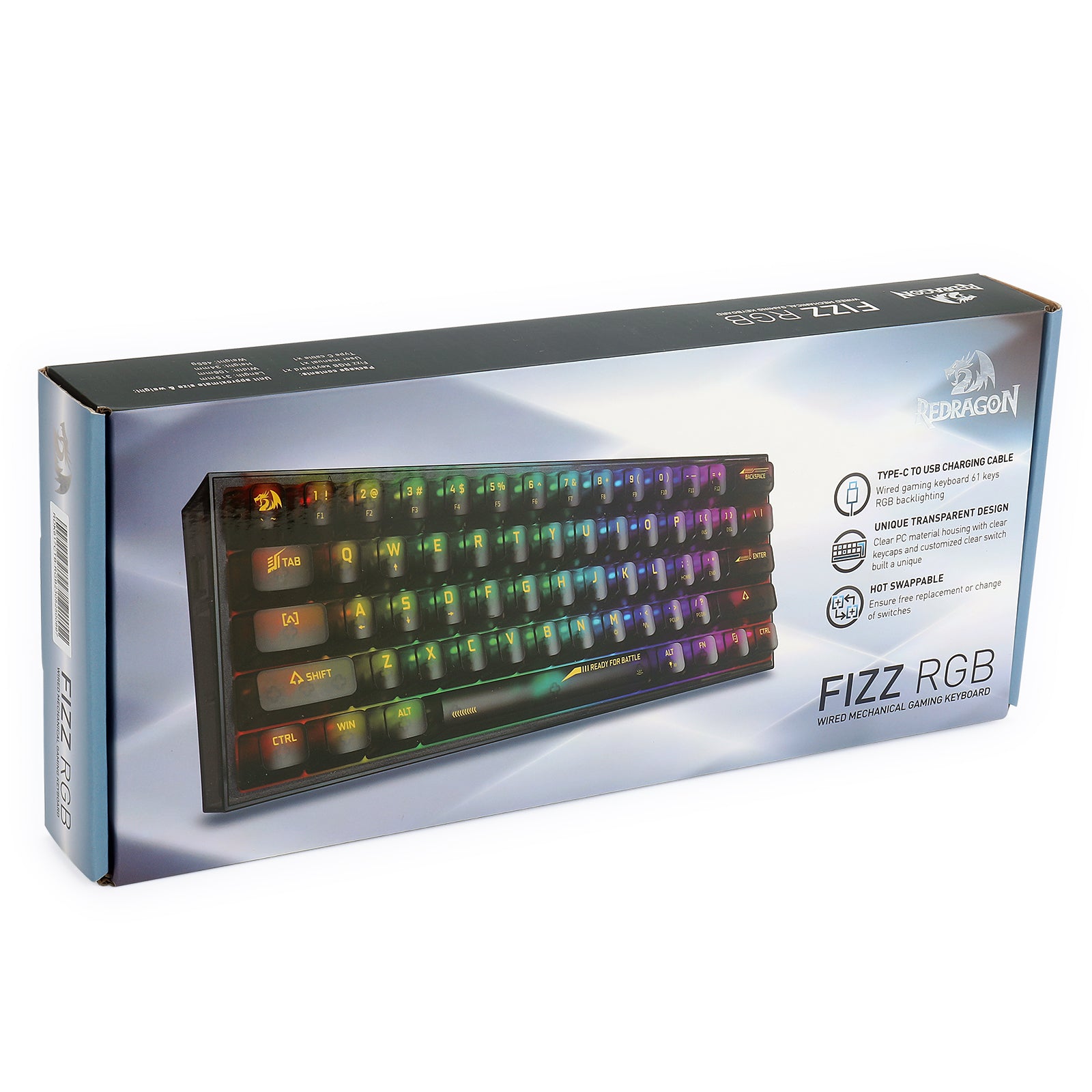 Redragon K617CTB-RGB 60% Wired RGB Gaming Keyboard, 61 Keys