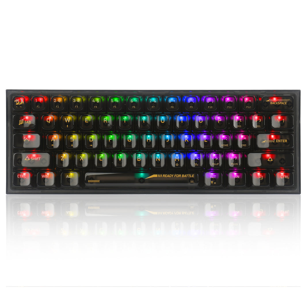 Redragon K617CTB-RGB 60% Wired RGB Gaming Keyboard, 61 Keys Compact Full-Transparent Mechanical Keyboard