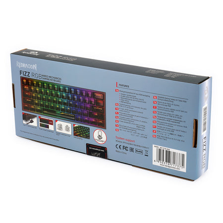 Redragon K617CTB-RGB 60% Wired RGB Gaming Keyboard, 61 Keys Compact Full-Transparent Mechanical Keyboard