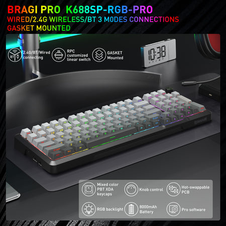 BRAGI PRO K688SP-RGB-PRO 3 MODES GASKET MECHANICAL KEYBOARD