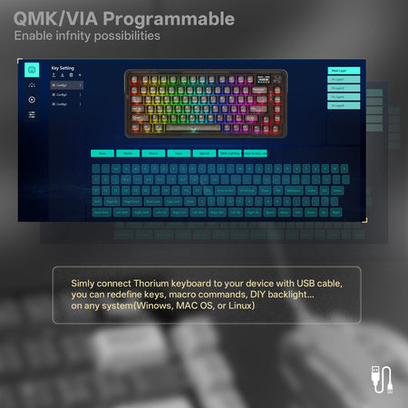 HORIUM K751CTB-RGB-PRO 3 MODES 75% GASKET MOUNTED QMK MECHANICAL KEYBOARD