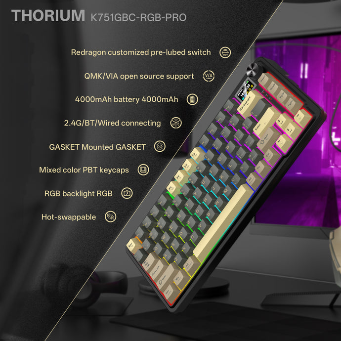 THORIUM K751GBC-RGB-PRO 3 MODES 75% GASKET MOUNTED QMK MECHANICAL KEYBOARD