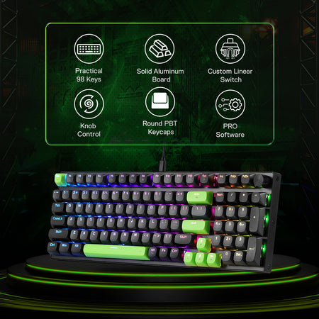 Mechanical keyboard with RGB lighting on a dark background