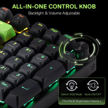 Mechanical keyboard with an all-in-one control knob for backlight and volume adjustment.