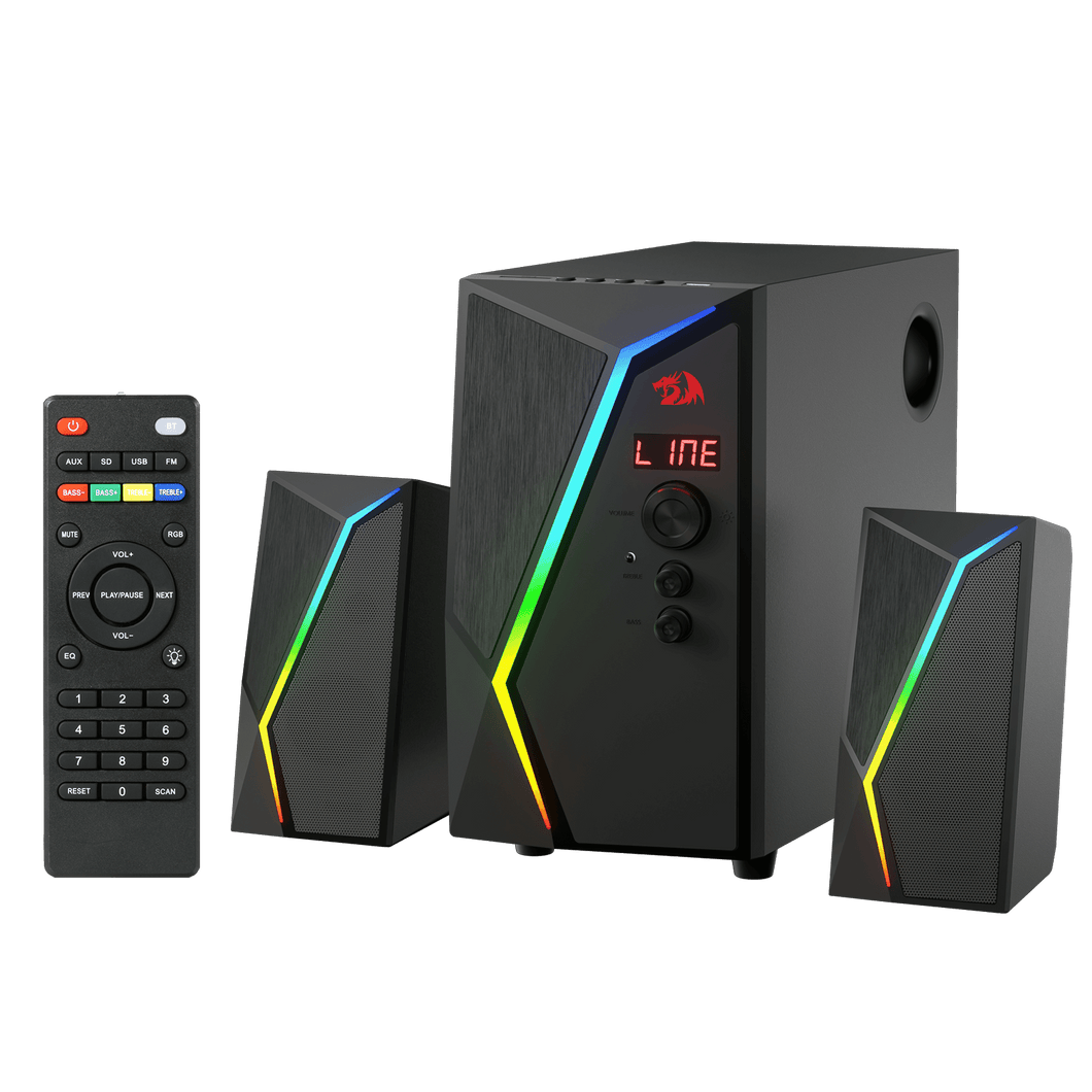 Redragon GS520 PRO Computer Gaming Speakers with Subwoofer, 2.1 Channel RGB Stereo Speakers for Desktop w/Massive 45W Max Power, Unparalleled Adjustable Bass, Bluetooth 5.0, SD & 3.5mm AUX Inputs