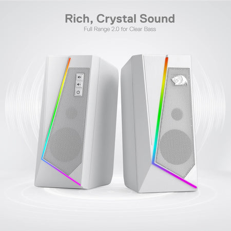 Redragon GS520 RGB Desktop Speakers, 2.0 Channel PC Computer Stereo Speaker with 6 Colorful LED Modes, Enhanced Sound and Easy-Access Volume Control, USB Powered w/ 3.5mm Cable, White