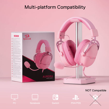 Redragon H376 Aurora Wired Gaming Headset, Virtual 7.1 Surround Sound, 40mm Drivers, in-line Control with EQ Mode, Over-Ear Headphones Works for PC/PS5/NS