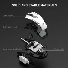 Gaming mouse with labeled parts on a dark background
