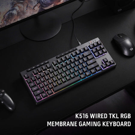 Redragon K516 Shiva TKL Wired RGB Membrane Gaming Keyboard, 87 Keys Mechanical-Feel Keyboard w/Smooth Linear Switch, On-Board Macro & Dedicated Multimedia Keys, 16.8M RGB Backlit, Software Supported