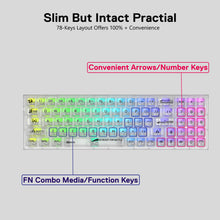 Redragon K628 PRO SE 75% 3-Mode Wireless RGB Gaming Keyboard, 78 Keys Full-Transparent Hot-Swap Compact Mechanical Keyboard w/Upgraded Socket, Dedicated Arrow Keys & Numpad, Translucent Custom Switch