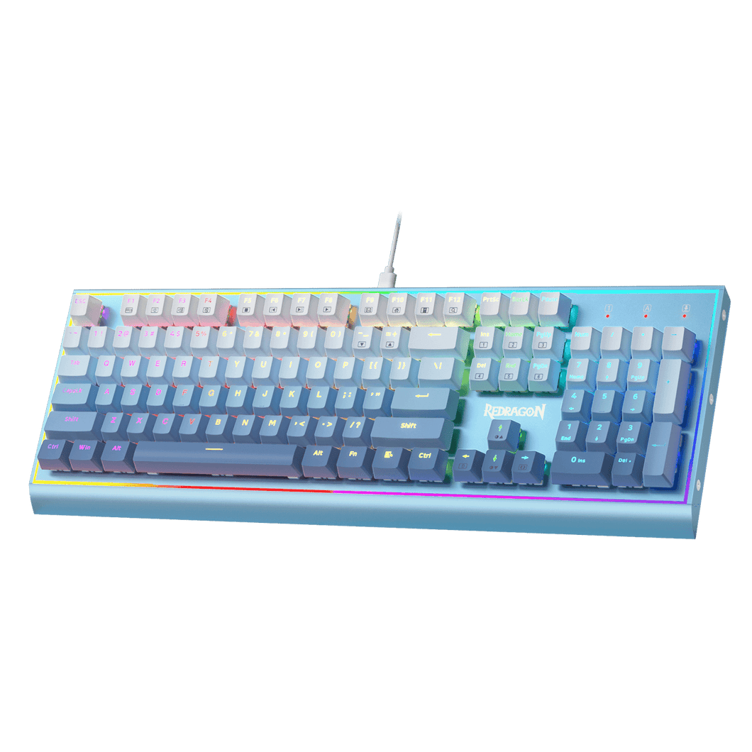 Redragon K654 RGB Gaming Keyboard, 104 Keys Wired Mechanical Keyboard w/Weighted Aluminum Frame, 3.5mm Sound Absorbing Foams, Upgraded Hot-swappable Socket, Mixed Color Keycaps, Bluemade