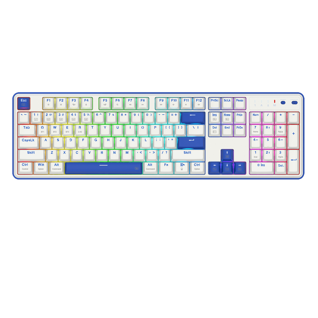 Redragon K685 PRO 104 Keys Wireless Gasket RGB Gaming Keyboard, 3-Modes 100% Layout Mechanical Keyboard w/Hot-Swap Socket, Sound Absorbing Pads & Linear Red Switch, Blue & White Oia