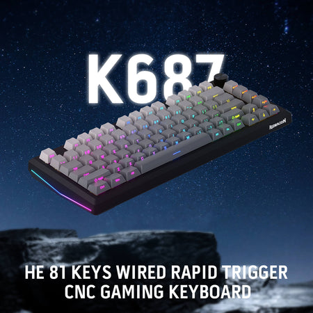 Gaming keyboard with RGB lighting on a starry space-themed background