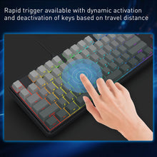 Keyboard with dynamic key activation feature and hand interacting with it