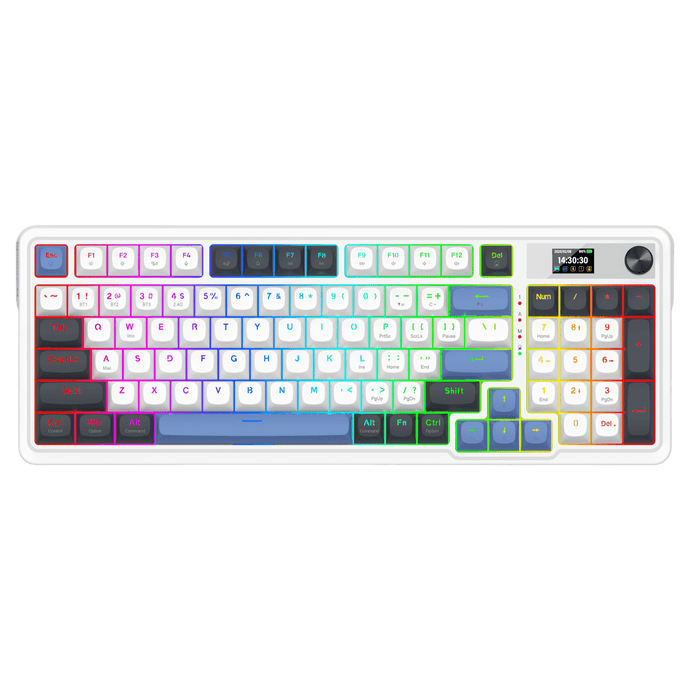 Redragon K719 Wireless Gasket Gaming Keyboard w/Hype Screen & Knob, 95 Keys Mechanical Keyboard, Easy-Control 1.14’’ TFT Info Display, 5-Layer Noise Dampener, Round PBT Keycaps, Mint Mambo Switch