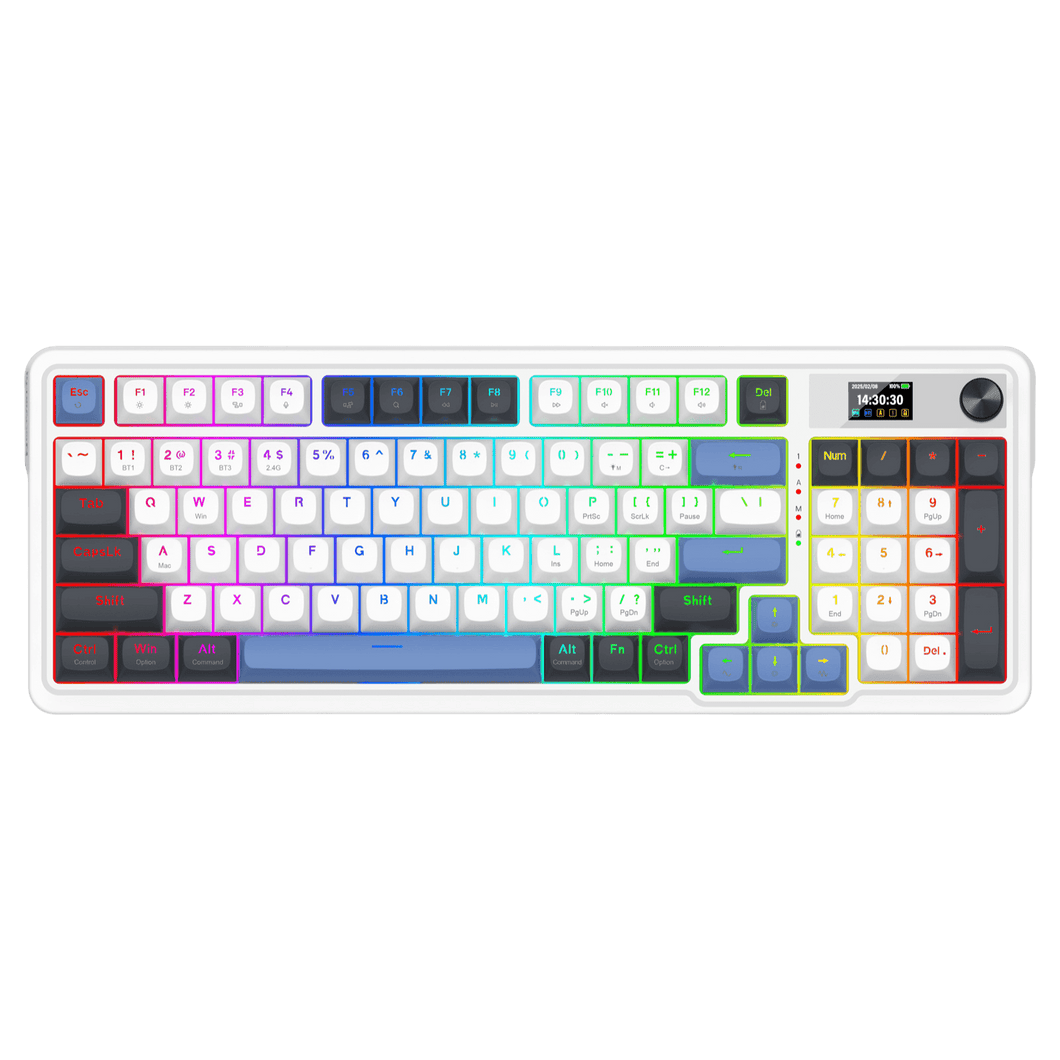Redragon K719 Wireless Gasket Gaming Keyboard w/Hype Screen & Knob, 95 Keys Mechanical Keyboard, Easy-Control 1.14’’ TFT Info Display, 5-Layer Noise Dampener, Round PBT Keycaps, Mint Mambo Switch