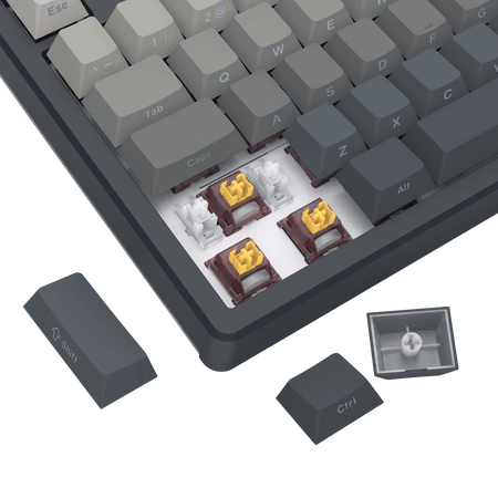 Close-up of a mechanical keyboard with keycaps on a black background