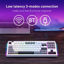 Mechanical keyboard with connectivity options on a wooden surface