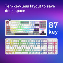 Two keyboards with different key layouts on a purple gradient background