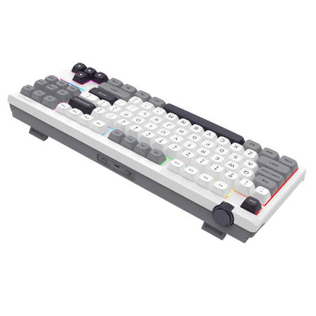 Mechanical keyboard with white and gray keys on a black background