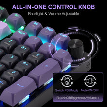 Mechanical keyboard with an all-in-one control knob for backlight and volume adjustment.