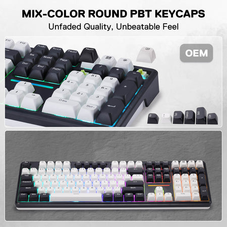 Redragon K745 PRO Mechanical keyboard with mix-color round PBT keycaps on a gray background