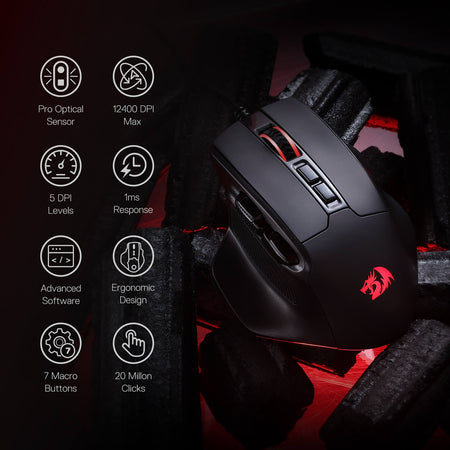 Redragon M806 Bullseye Gaming Mouse, 7 Programmable Buttons Wired RGB Gamer Mouse w/Ergonomic Natural Grip Build, Software Supports DIY Keybinds & Backlit