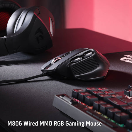 Redragon M806 Bullseye Gaming Mouse, 7 Programmable Buttons Wired RGB Gamer Mouse w/Ergonomic Natural Grip Build, Software Supports DIY Keybinds & Backlit