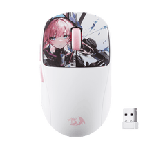 Redragon Anime M817 PRO White gaming mouse with anime character design on a black background
