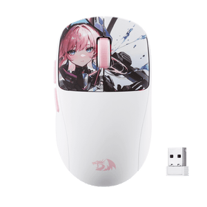 Redragon Anime M817 PRO White gaming mouse with anime character design on a black background