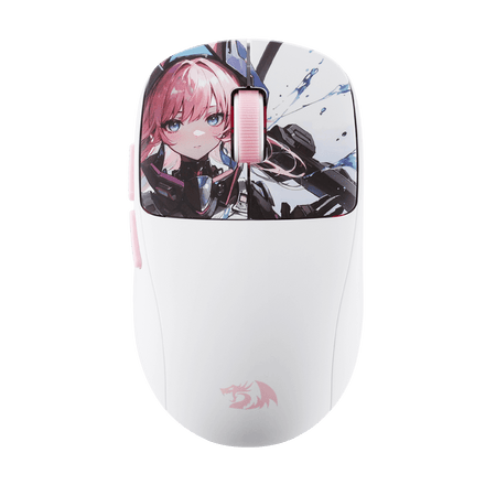 Redragon Anime M817 PRO White gaming mouse with anime character design on a black background