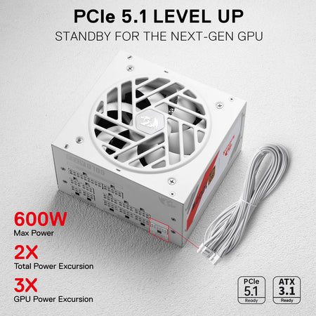 Redragon RGMS-1000W PRO 80+ Gold 1000 Watt Power Supply w/Upgraded ATX 3.1 & PCIe 5.1 Fully Modular, Compact 150mm Size, Smart ECO Low Noise Fan, 100% Japanese Capacitors, Full Mod Cables