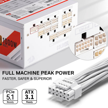 Redragon RGMS-1000W PRO 80+ Gold 1000 Watt Power Supply w/Upgraded ATX 3.1 & PCIe 5.1 Fully Modular, Compact 150mm Size, Smart ECO Low Noise Fan, 100% Japanese Capacitors, Full Mod Cables