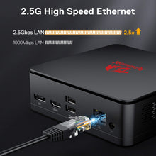 Black electronic device with 'NVIDIA' branding, connected to a cable, on a dark background with text about 2.5G high-speed Ethernet.