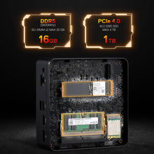 Computer hardware components including DDR5 RAM and PCIe SSD on a dark background