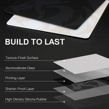 Glass screen protector with layers and 'Build to Last' text on a black background