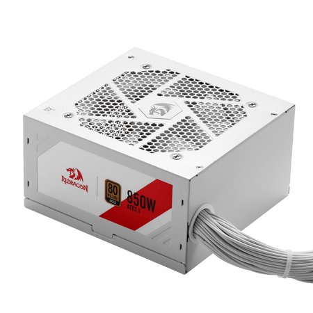 Redragon White power supply unit with red label on a black background