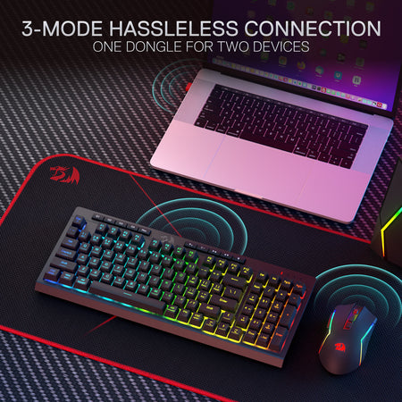 Redragon S142 Wireless Gaming Keyboard & Mouse Combo, 98 Keys K515 PRO Wireless RGB Membrane Keyboard and 4800 DPI Wireless M693 PRO Gaming Mouse Bundle