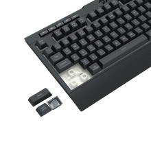 Mechanical keyboard with keycaps on a black background
