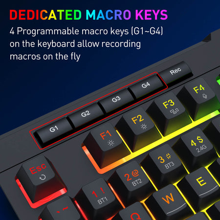 Keyboard with dedicated macro keys labeled G1-G4 on a dark background