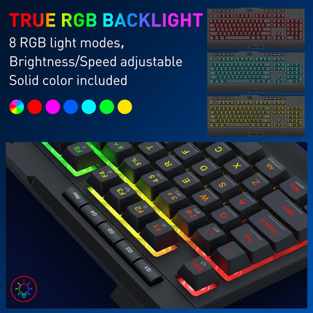 Gaming keyboard with RGB backlighting on a dark background