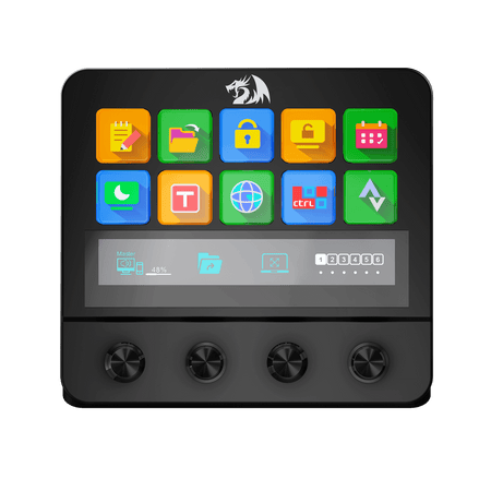 Control panel with digital display and icon buttons on a black background